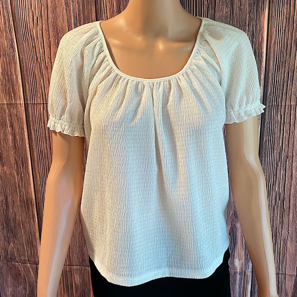 Madewell Texture & Thread size XS white boho puffy sleeve basic blouse top